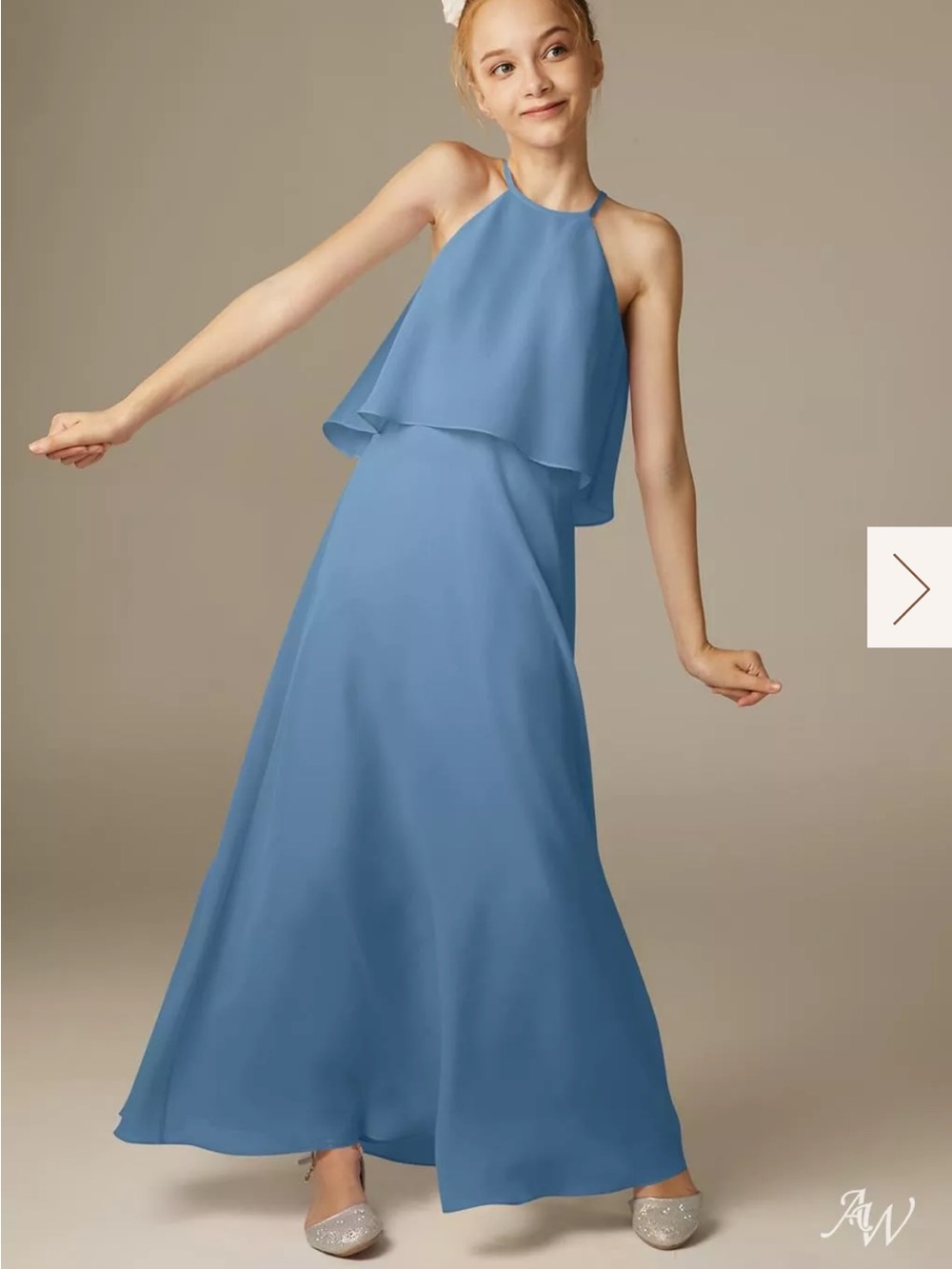 Girls' Dusty Blue Halter Overlay Maxi Dress